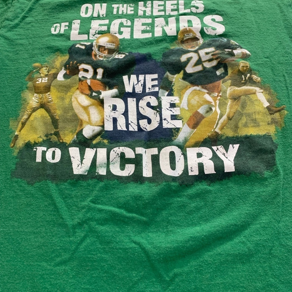 Notre Dame Football Green 'We Rise to Victory' Football T-Shirt Unisex - Picture 2 of 9